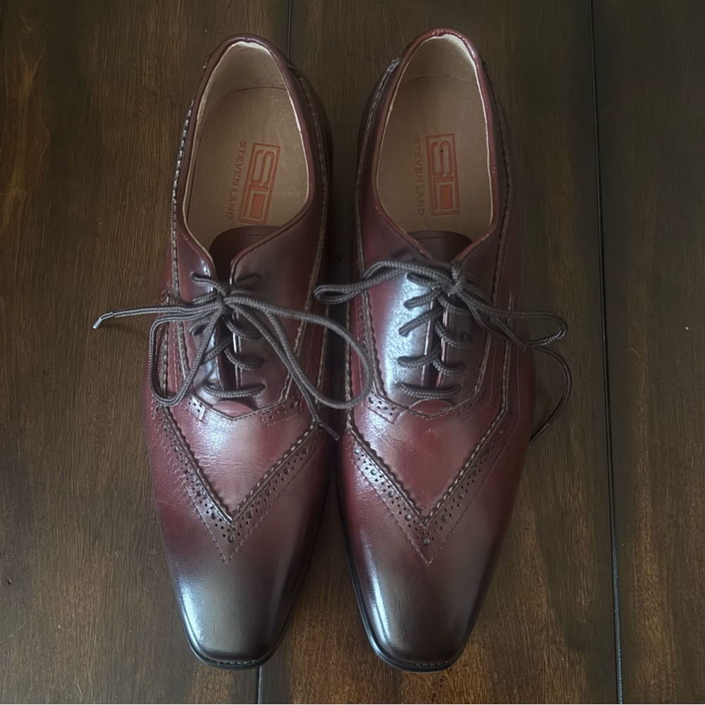 NWOT Steven Land Mens Leather Oxford Dress Shoes Size 8.5 Brick Red Lace-Up